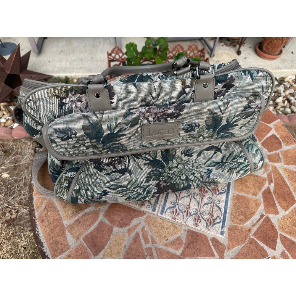Lucas Floral Tapestry Carry On Travel Bag Duffel Weekender Green Cream Floral